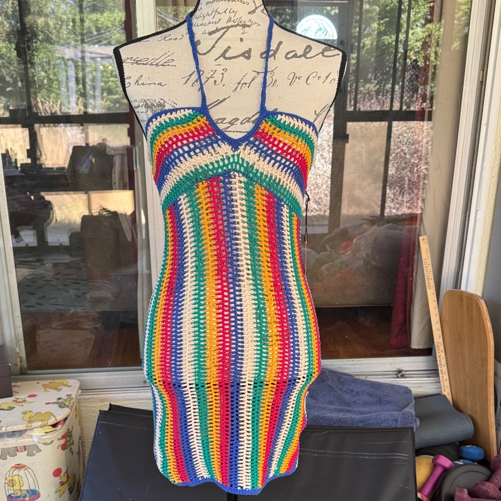 Forever 21 Multicolor Crochet Halter Dress. Fits like an XS.